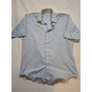 Van Heusen Mens Light Blue Plaid Short Sleeve Button Up Shirt 15.5 Half Sleeve